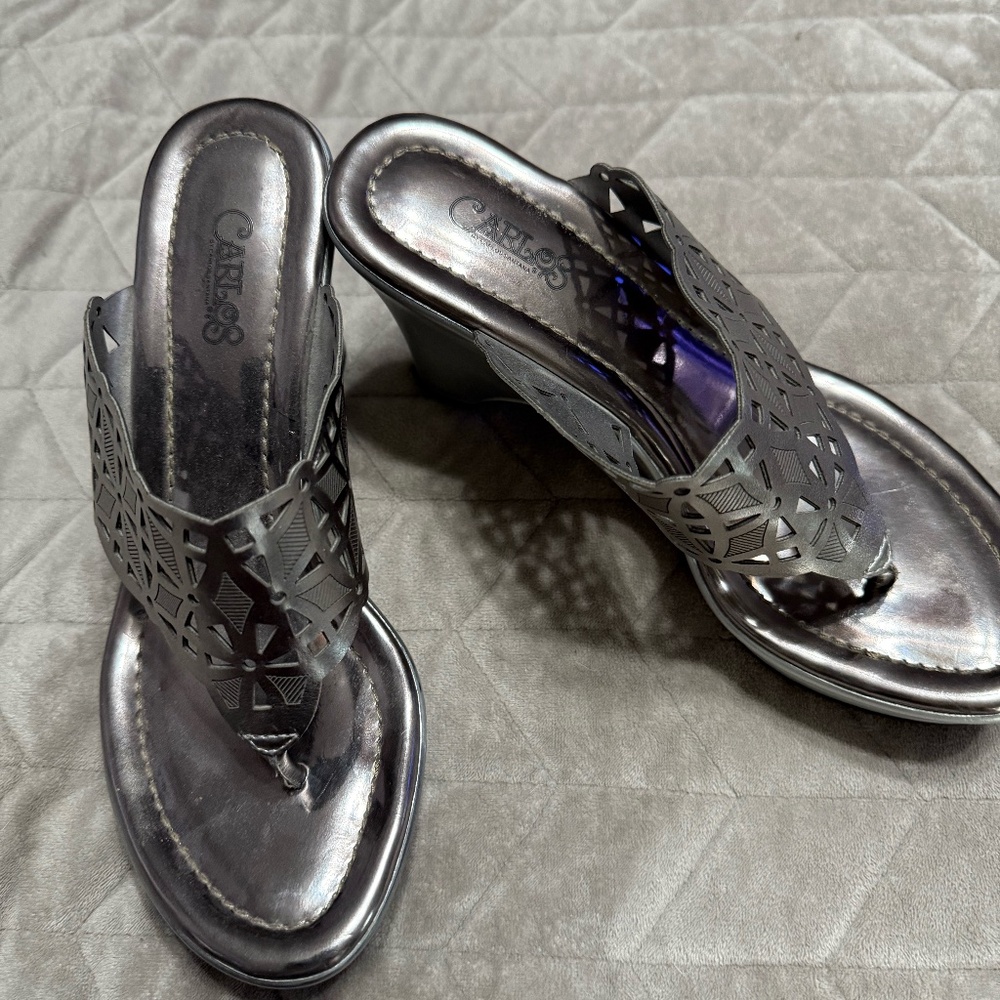 Carlos Santana wedge Silver sandals size 7
